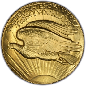 1907セントゴーデンズ エクストラハイリリーフ 20ドル金貨 レタード リム MS｜裏