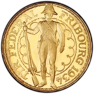 スイス 1934年 射撃祭記念 100フラン金貨｜表
