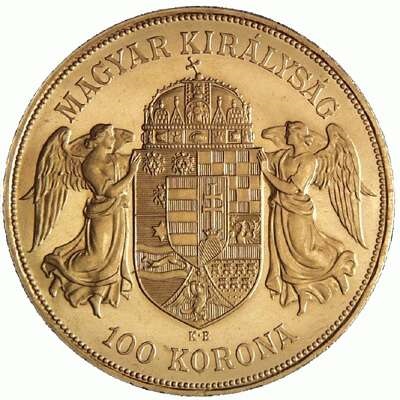 ハンガリー 1908年 フランツ・ヨーゼフ1世 100コロナ金貨｜裏