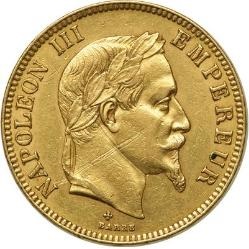 フランス 1869年 ナポレオン3世 100フラン金貨｜表