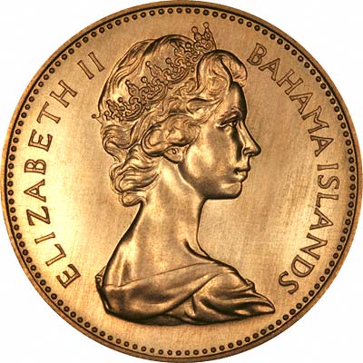 バハマ 1967年 ヤングエリザベス 100ドル金貨｜表