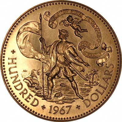 バハマ 1967年 ヤングエリザベス 100ドル金貨｜裏