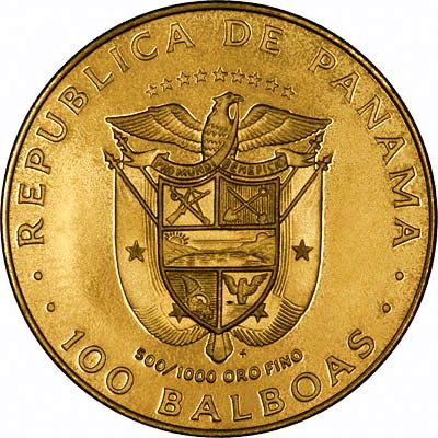 パナマ 1975 バルボア生誕500年記念 100バルボア金貨｜裏