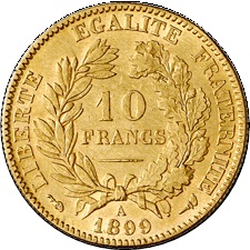 フランス 1899年 10フラン金貨（ケレス）｜裏