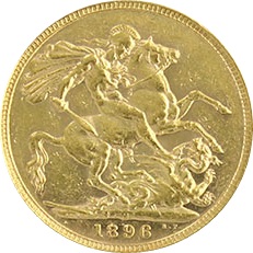 オーストラリア 1896 ビクトリア女王 1/2ソブリン金貨｜表