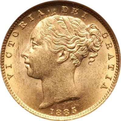 オーストラリア 1884 ビクトリア ヤングヘッド ソブリン金貨｜表