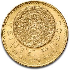 メキシコ 1959年 アステカ 20ペソ金貨｜表