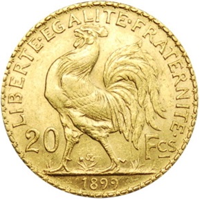 フランス 1899年 20フラン金貨（女神の横顔と雄鶏）の買取価格｜金貨 