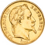 フランス帝国 1867年 ナポレオン3世  20フラン金貨｜表
