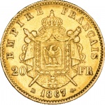 フランス帝国 1867年 ナポレオン3世  20フラン金貨｜裏