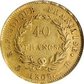 フランス帝国 1808年 ナポレオン1世 40フラン金貨｜裏