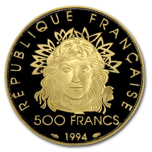 フランス 1996年 オリンピック100周年 500フラン金貨｜表