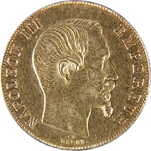 フランス帝国 1857年 ナポレオン3世 50フラン金貨｜表