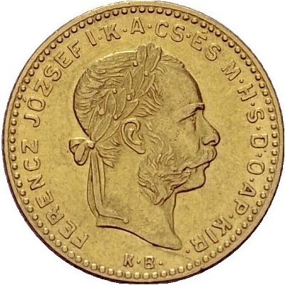 ハンガリー 1888 4フォリント金貨／10フラン金貨 フランツ・ヨーゼフ1世｜表