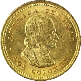 コスタリカ 1897 10コロン金貨｜表