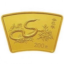 中国十二支金貨 1/2oz 巳年（蛇） 2001年 扇型｜表