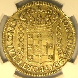 1727 ブラジル 20000レイス金貨 MS63｜表