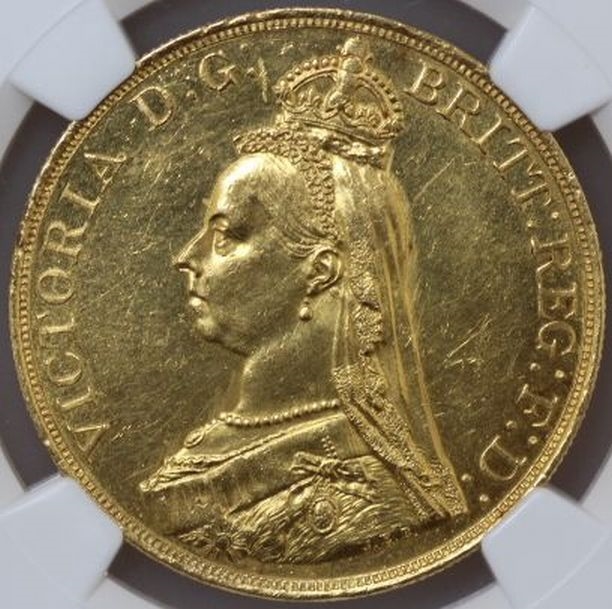 1887年 イギリス ヴィクトリア 5ポンド金貨 プルーフ｜表