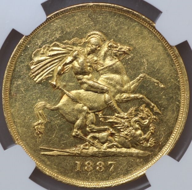 1887年 イギリス ヴィクトリア 5ポンド金貨 プルーフ｜裏