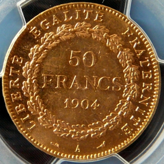 1904フランス エンジェル 50フラン金貨｜裏