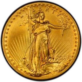 1907セントゴーデンズ ハイリリーフ 20ドル金貨 フラット リム MS｜表