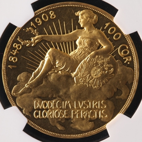 1908オーストリア フランツヨーゼフ100クローネ 金貨 PF｜裏