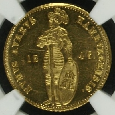 EPN 1846ドイツ ハンブルグ ダカット金貨 NS63｜表