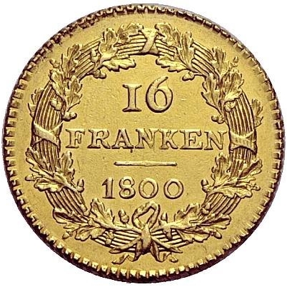 ヘルヴェティア共和国（スイス） 16フランケン金貨｜裏