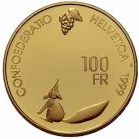スイス 1999年 ワイン祭記念100フラン金貨｜表