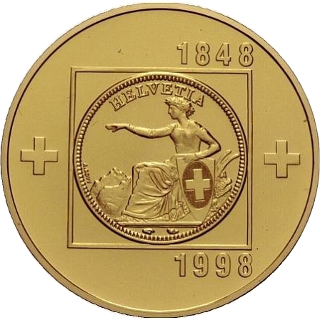 スイス連邦成立150周年記念 100フラン金貨｜表