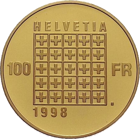 スイス連邦成立150周年記念 100フラン金貨｜裏
