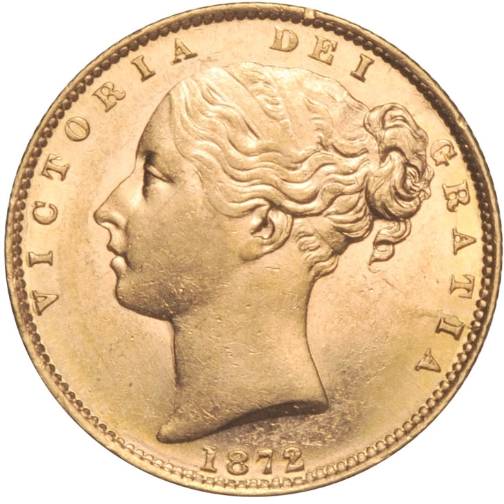 1872 ビクトリア ヤングヘッド ソブリン金貨｜表