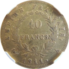 フランス帝国 1811年 ナポレオン1世 40フラン金貨｜裏