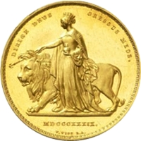 1839年 イギリス ヴィクトリア ウナとライオン 5ポンド金貨 プルーフ｜裏