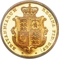 1839年 イギリス ヴィクトリア 1/2ソブリン金貨 PR64DCAM｜裏