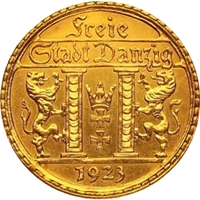 1923年 ポーランド ダンツィヒ 25グルデン金貨 PF65 CAMEO｜裏