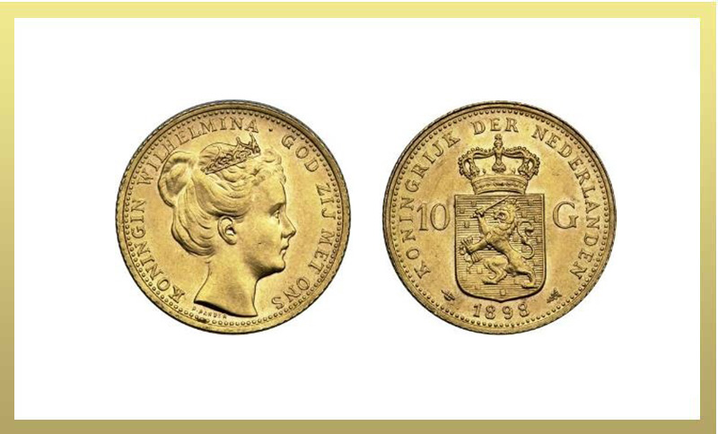 誠実】 オランダ 10グルデン金貨 1897年 ヴィルヘルミナ女王 